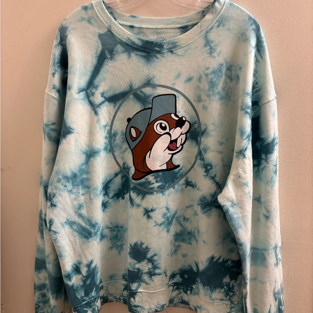 Teal Tie-Dye Sweatshirt with Beaver Graphic